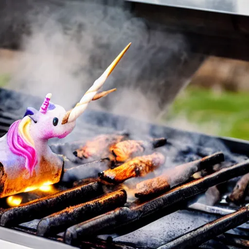 Image similar to photo of a chef cooking a unicorn on a grill