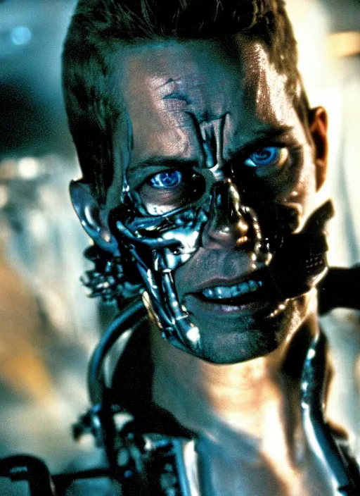 Image similar to film still of Paul Walker as The Terminator in The Terminator, 4k