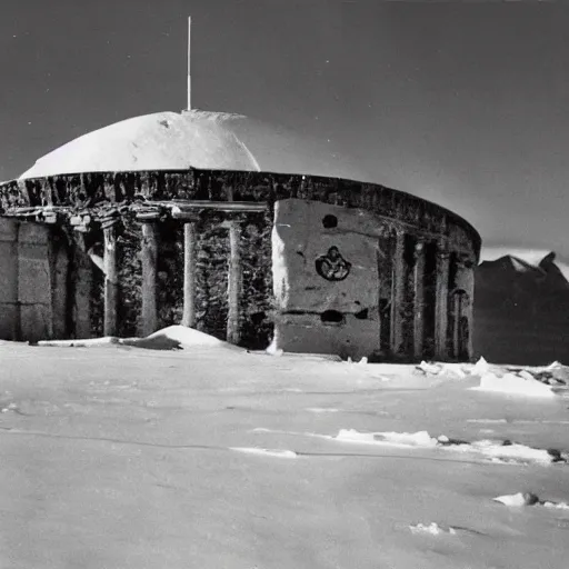 Image similar to photographs of secret 1 9 4 0's expedition to antarctica featuring ancient ruins