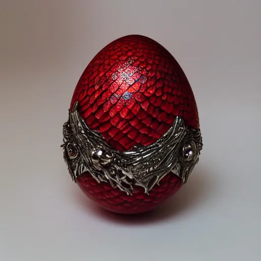 Image similar to red dragon egg, hyper detailed, hyper realistic, sparkling, jewel, game of thrones, symmetrical, 8 k, scales