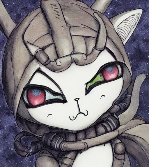 Prompt: beautiful little cat, artwork in kentaro miura and made in abyss and sakimichan, inspired in super bomberman, smooth, beautiful lightness, anatomically correct, trending on pixiv, moon