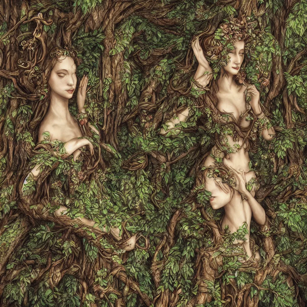 Prompt: an elegant goddess of forests, fantasy art, highly detailed