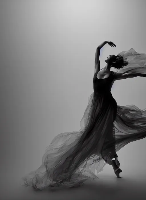 Image similar to a Photorealistic dramatic hyperrealistic render of a glamorous beautiful Female smoke dancer by Ken Brower and Deborah Ory of NYC Dance project,Lois Greenfield,Flowing cloth and smoke,Beautiful dynamic dramatic dark moody lighting,volumetric,shadows,cinematic atmosphere,Octane render,8K