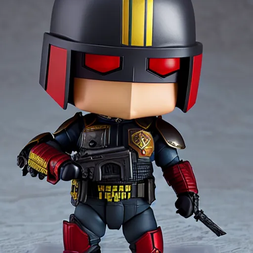 Image similar to nendoroid judge dredd action figure, collectible | | realistic shaded, fine details, realistic shaded lighting poster by greg rutkowski, diego gisbert llorens, magali villeneuve, artgerm, jeremy lipkin and rob rey