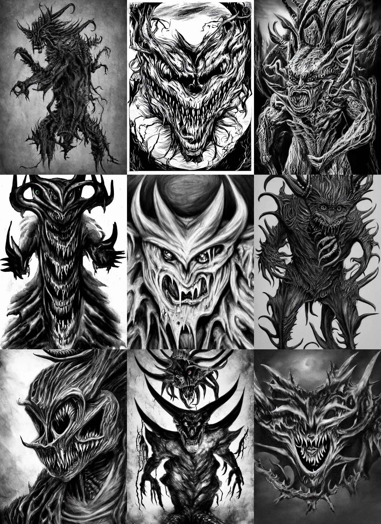 Prompt: demon creature, black and white colors, realistic, horror