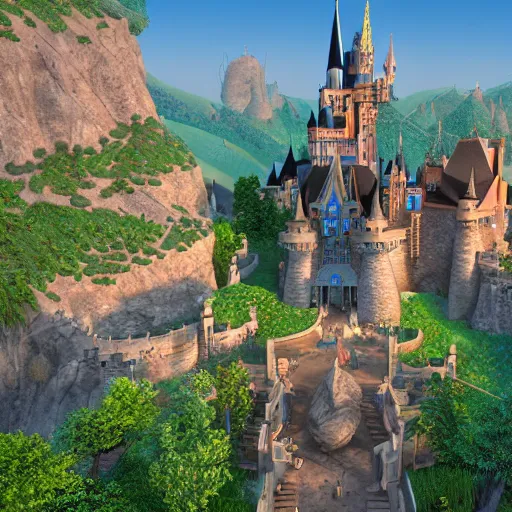 Prompt: a beautiful castle by disney, pixar, unreal engine, nvidia. extremely detailed, realistic, 8 k, golden hour, digital art, artststion