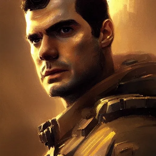 Image similar to portrait of a man by greg rutkowski, he looks like henry cavill with military short hair and shaved, impeccable military composure, wearing tactical gear of the galactic alliance, he is about 3 0 years old, highly detailed portrait, digital painting, artstation, concept art, smooth, sharp foccus ilustration, artstation hq