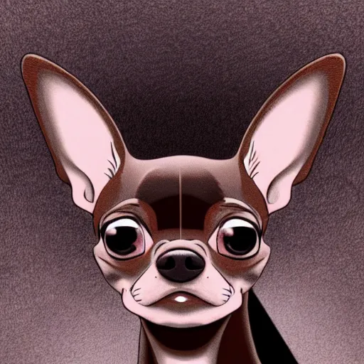 Image similar to a dark brown chihuahua, hyper detailed, in the style of junji ito, selfie angle