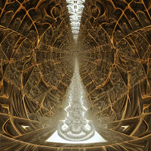 Image similar to a hyperrealistic 3 d painting of a huge sprawling fractal cathedral interior populated by mandelbrot fractals by android jones, unreal engine, carved stone, carved soap, white color scheme, volumetric lighting, octane render, dramatic lighting, glowing, carved marble, opalescent, sacred geometry, religious, angelic, catholicpunk, stark, 8 k, ultra detailed