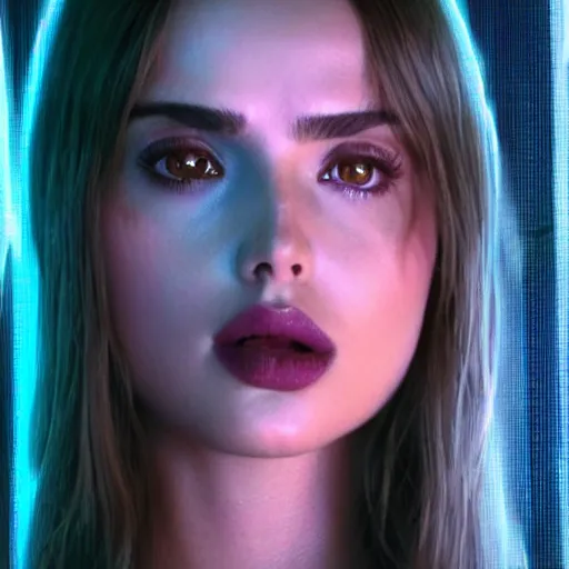Prompt: giant hologram joi from blade runner 2 0 4 9 played by ana de armas, neo noire