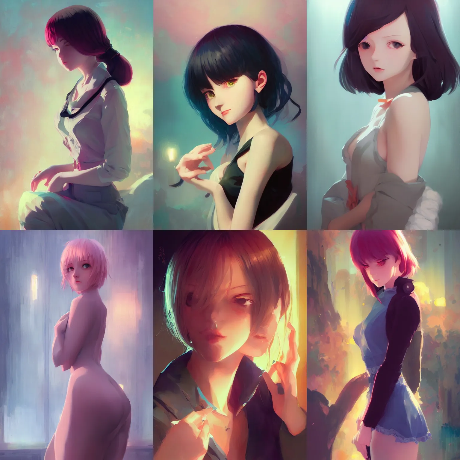 Prompt: a portrait of a cute femme fatale, mystical setting, vivid colors, soft lighting, atmospheric, cinematic, moody, in the style of ilya kuvshinov and range murata, krenz cushart, rule of thirds, oil on canvas, 8 k