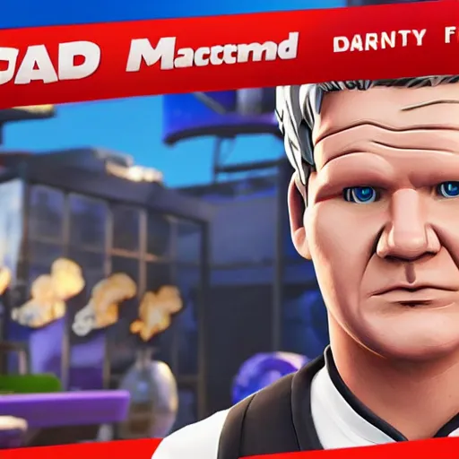 Image similar to gordon ramsay as fortnite character, gameplay screenshot