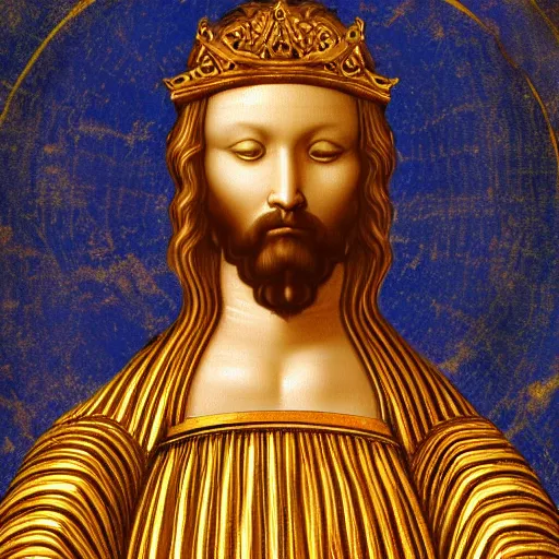 Prompt: god in heaven sitting on a golden throne, leonardo da vinci style, clear, coherent, detailed, 4 k