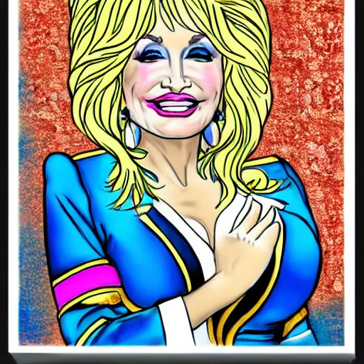 Image similar to dolly parton character sheet, illustration, sketch, portrait, gaudy colors, traditional painting, rough paper