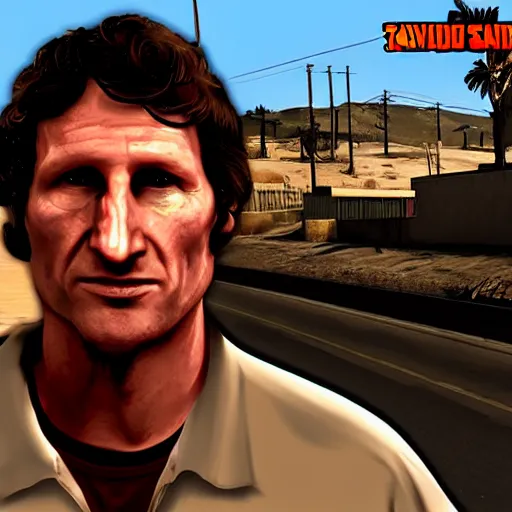 Image similar to todd Howard in GTA San Andreas style game