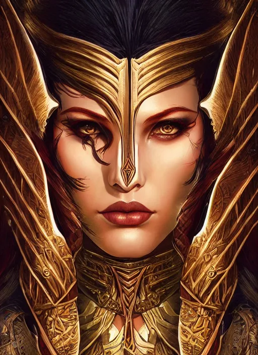 Image similar to a highly detailed symmetrical painting of a female amazon warrior with piercing beautiful eyes, dark tomb setting, dynamic lighting, ambient lighting, deviantart, art by artgerm and karol bak and mark brooks