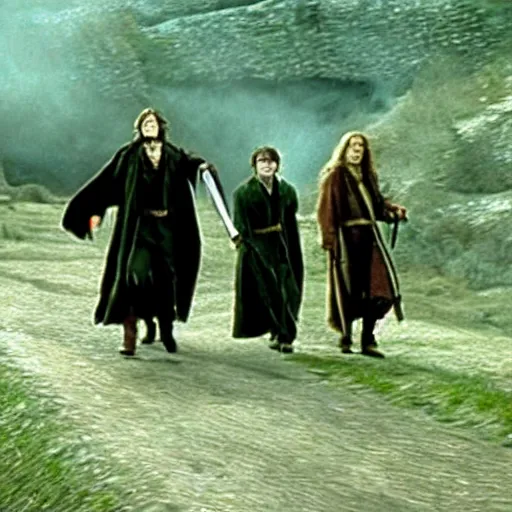 Prompt: Film still of Harry Potter in Lord of the Rings (2000)