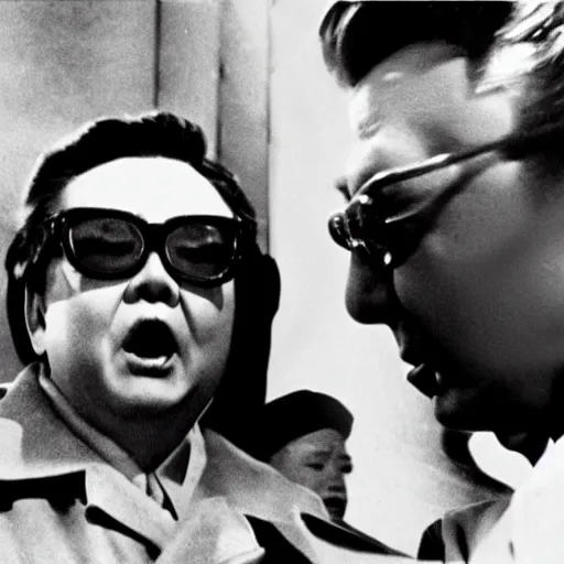 Prompt: a filmstill of Kim Jong-il in Godzilla (1954)