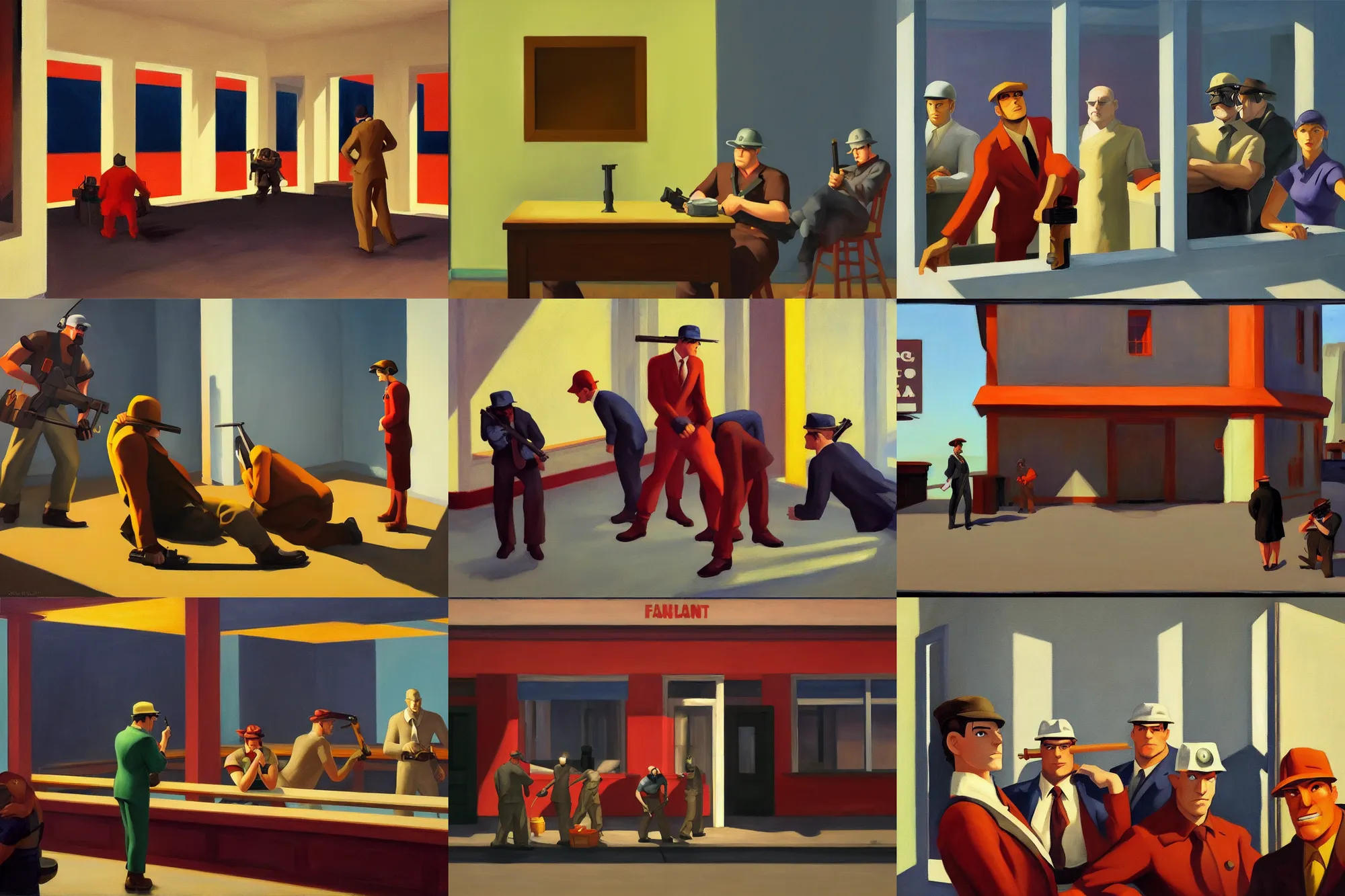 Prompt: Team Fortress 2, painted by Edward Hopper