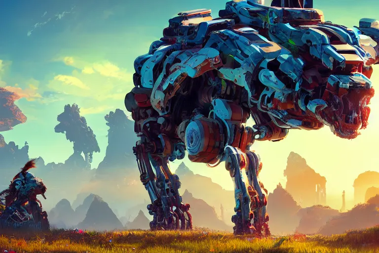 Image similar to rollerback machine mecanical creature robot of horizon forbidden west horizon zero dawn radiating a glowing aura global illumination ray tracing hdr fanart arstation by ian pesty and alena aenami artworks in 4 k