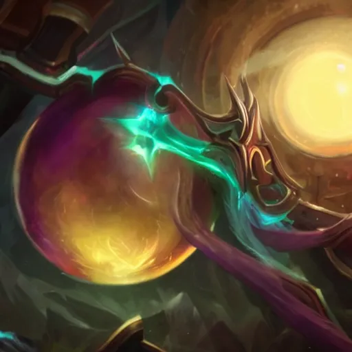 Prompt: league of legends, kai'sa looking at a galaxy in a crystal ball, realistic