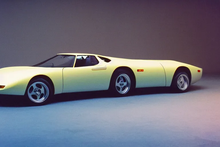 Image similar to studio photoshoot designed by giorgetto giugiaro of a single 1 9 8 8 fj 4 0 miura, thick neon lights, ektachrome photograph, volumetric lighting, f 8 aperture, cinematic eastman 5 3 8 4 film