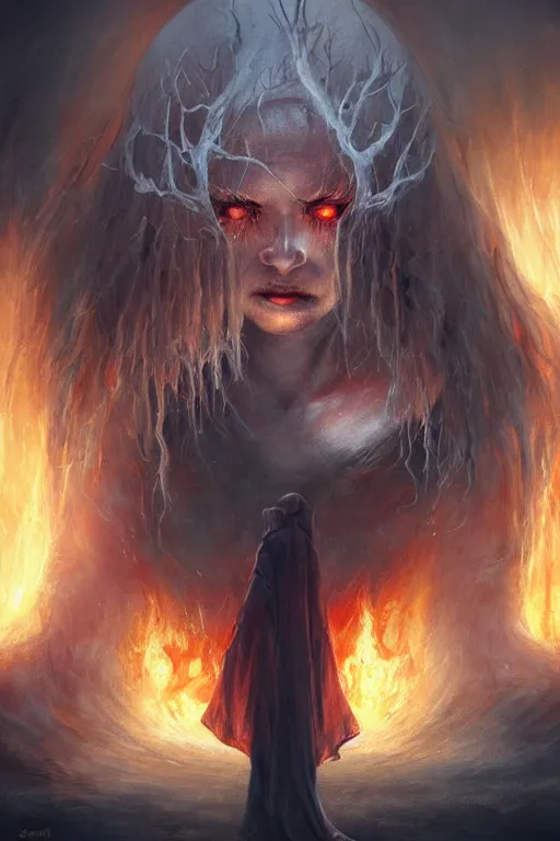 Image similar to Ghost of the Fire Spirit, professional illustration by Seb McKinnon, ArtGerm, WLOP