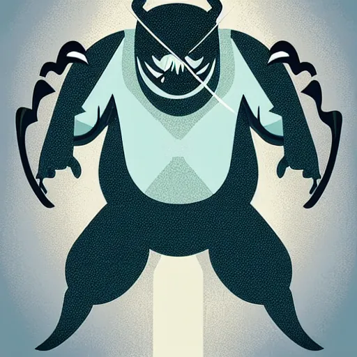 Image similar to kaiju fighting a one eyed ogre modern flat design style illustration with line elements