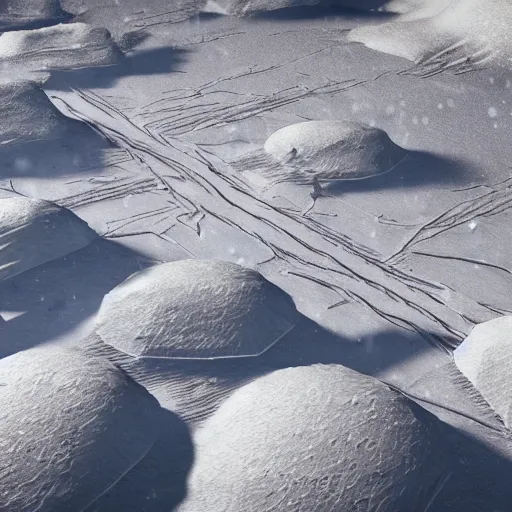 Image similar to a snowy village on the moon, 8 k, highly detailed, unreal engine render