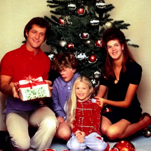 Prompt: 8 0 s family photos of opening christmas gifts