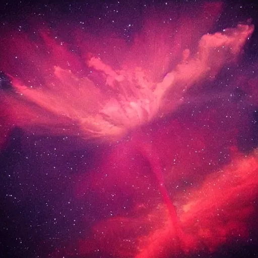 Prompt: photo taken from earth's floor where the sky is exploding in some crazy colors like a nebula