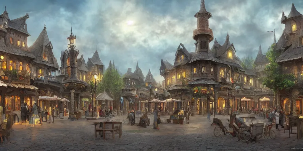 Image similar to beautiful matte painting of a fantasy town square