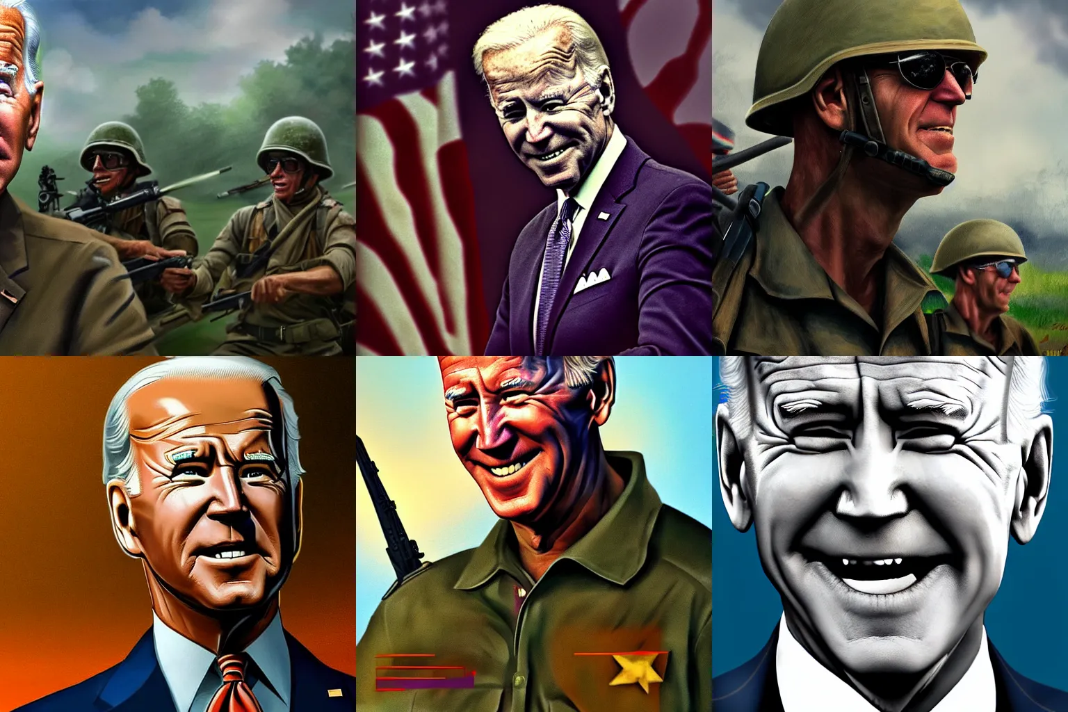 Prompt: Joe Biden in the Vietnam War, epic, 4k resolution, extremely detailed, very sharp, artstation, digital art, vibrant