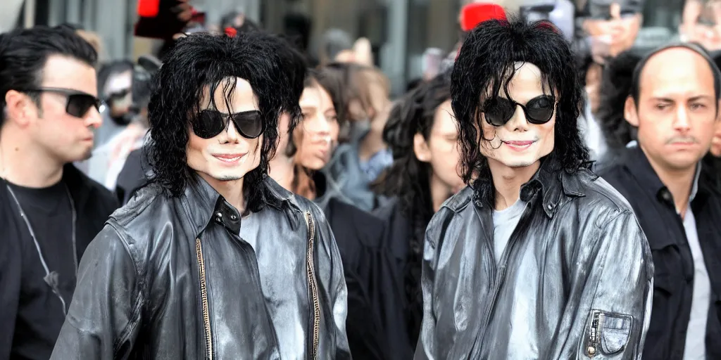 Image similar to michael jackson 2 0 0 9 wearing shades, alone, this is it style, photo real, pores, motion blur, spotted with body guards in london, by himself, real life, spotted, ultra realistic face, accurate, 4 k, movie still, uhd, sharp, detailed, cinematic, render, modern