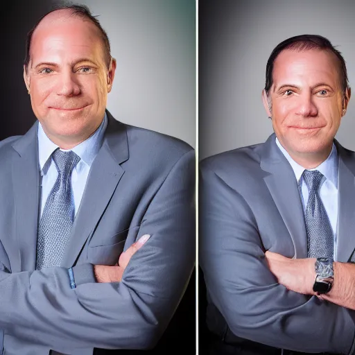 Prompt: randle handler corporate portrait, professional profile picture, hyperreal lifelike detailed photo portrait corporate professional