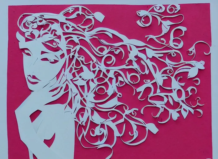 Prompt: paper cut art, girl in love