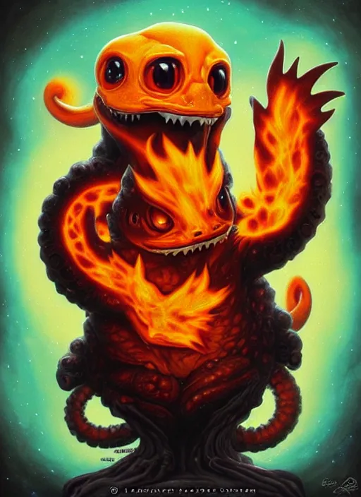 Image similar to Lovecraftian Charmander portrait by Tristan Eaton_Stanley Artgerm and Tom Bagshaw,