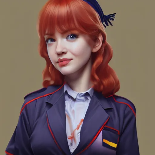 Prompt: A young Christina Hendricks as a Japanese school student by Roman Cyganov, coherent, artstation, Artgerm, high detail 8k render, Trending on artstation