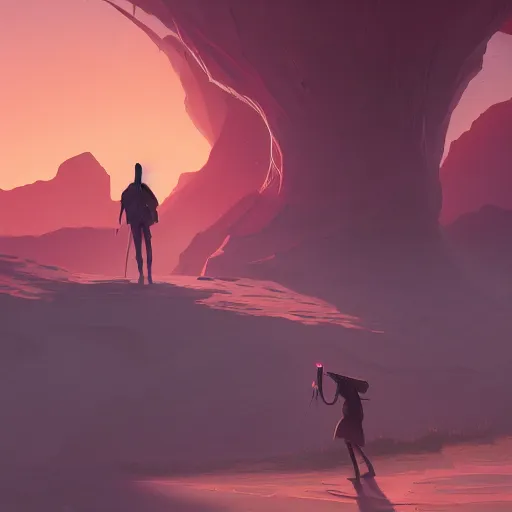 Image similar to sunset in the desert, fantasy art, illustration, animated film,, by roman shipunov, etienne hebinger, atey ghailan, cgsociety, cynical realism, fantasy art, 2 d game art