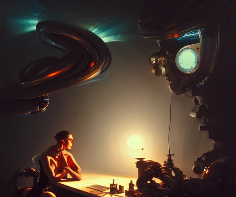 Prompt: how the machines are born, dramatic lighting, electrical details, high details, 8 k, best, accurate, trending on artstation, photorealism, ultrarealistic, digital painting, style of peter mohrbacher, caravaggio, boris vallejo
