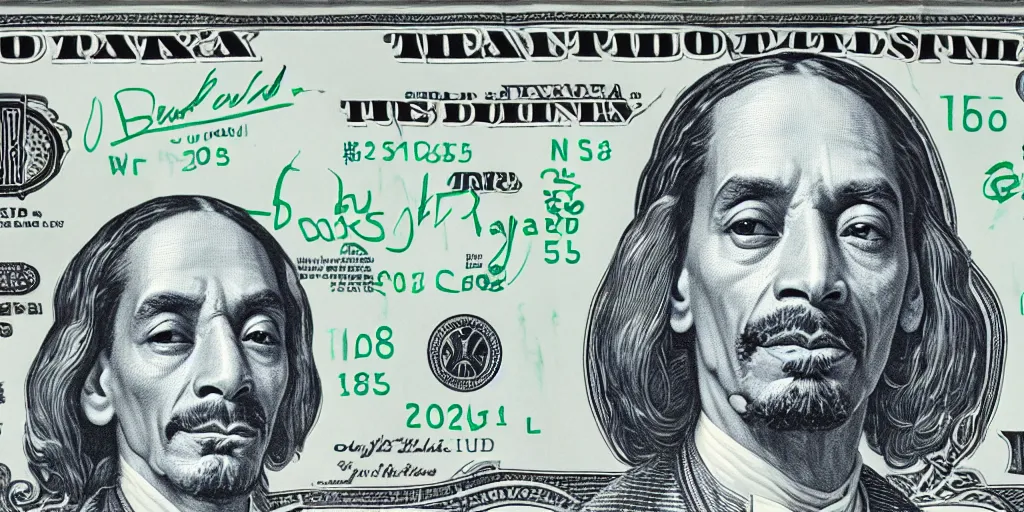 Image similar to a thousand dollar us bill featuring snoop dogg