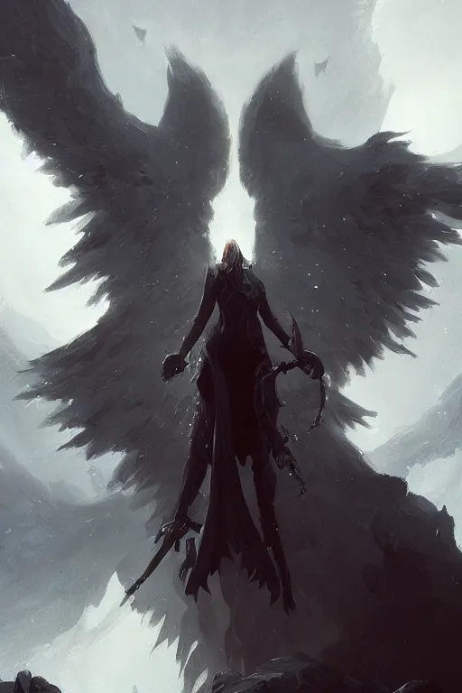 Image similar to dark portal with angel wings above it by greg rutkowski, rule of thirds, artstation