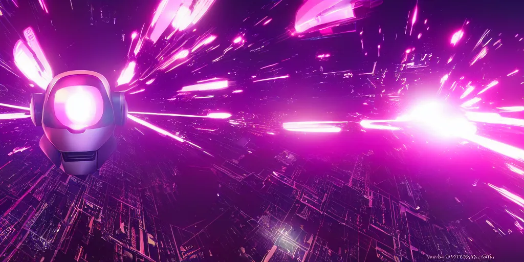 Prompt: h - bomb explosion in the middle of tokyo, purple colors, in the combination of daft punk style and akira style, popular on artstation, unreal engine, drone photo, nvidia graphics,.