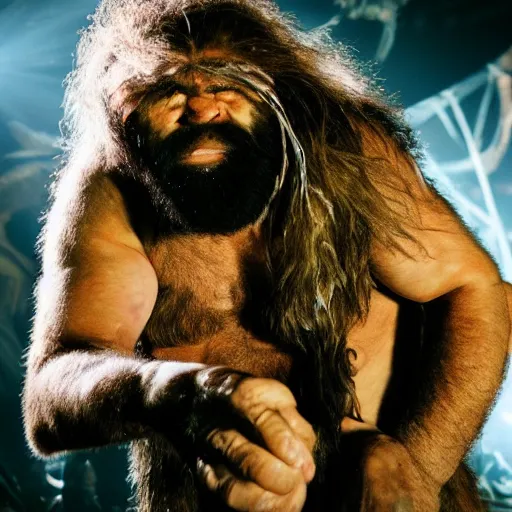 Image similar to photo of a neanderthal caveman at a rave