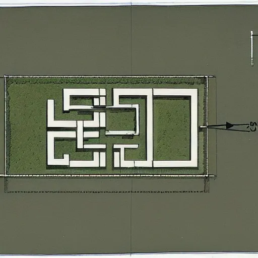 Image similar to an architectural plan of a labyrinth with 4 entrances of the forestal crisis, 1 : 1 0 0 scale