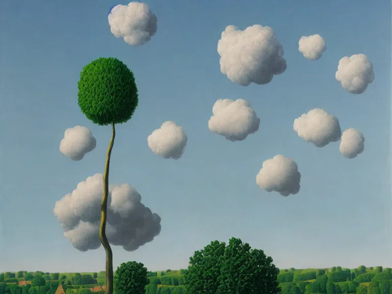 Prompt: beautiful painting by rene magritte, high detail, high resolution