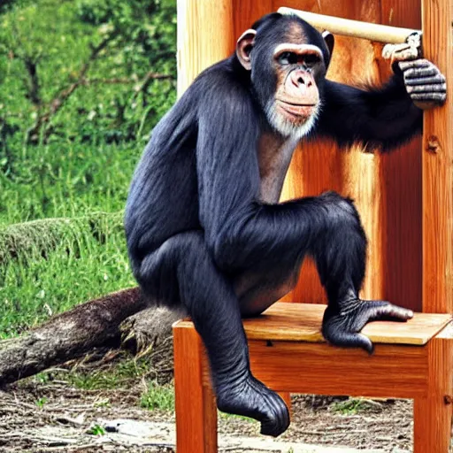 Image similar to chimpanzee building a chair out of wood