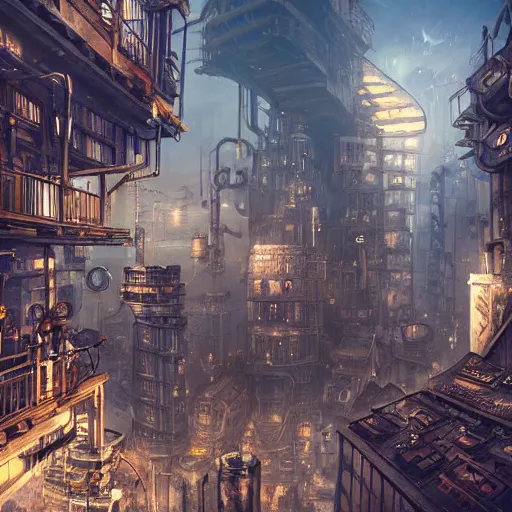 Image similar to dystopian steampunk cityscape