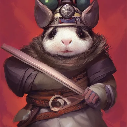 Image similar to cute little anthropomorphic Guinea Pig Samurai , tiny, small, short, Samurai outfit, cute and adorable, pretty, beautiful, DnD character art portrait, matte fantasy painting, DeviantArt Artstation, by Jason Felix by Steve Argyle by Tyler Jacobson by Peter Mohrbacher, cinematic lighting