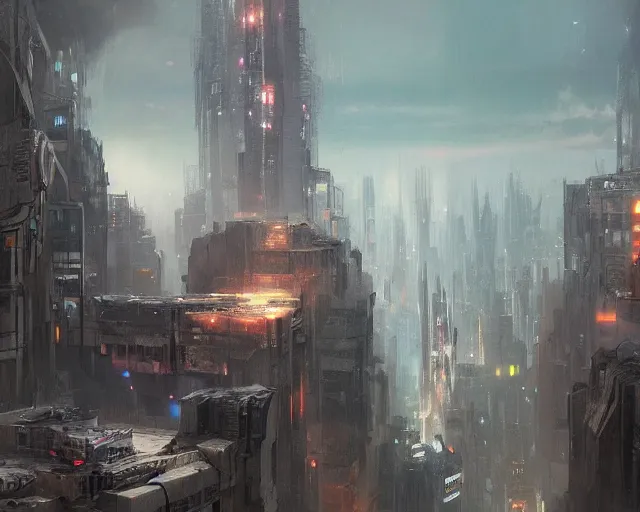 Image similar to great city at the end of time after the Great Warping, a sci-fi digital painting by Greg Rutkowski and James Gurney, trending on Artstation